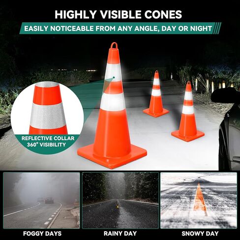 YITAHOME Traffic Cones 28 Inch (6 Pack), with 16.4FT Chain and Reflective Collars, PVC Orange Construction Cones, Safety Cones for Parking Lot, Home Road in Saudi Arabia