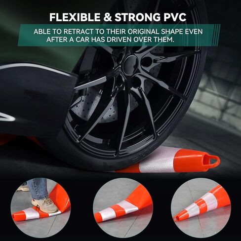 YITAHOME Traffic Cones 28 Inch (6 Pack), with 16.4FT Chain and Reflective Collars, PVC Orange Construction Cones, Safety Cones for Parking Lot, Home Road in Saudi Arabia