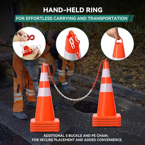 YITAHOME Traffic Cones 28 Inch (6 Pack), with 16.4FT Chain and Reflective Collars, PVC Orange Construction Cones, Safety Cones for Parking Lot, Home Road in Saudi Arabia