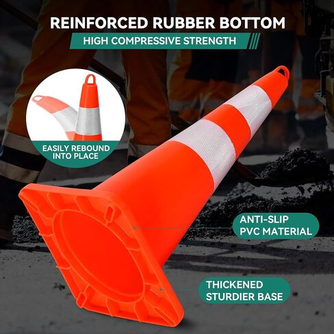 YITAHOME Traffic Cones 28 Inch (6 Pack), with 16.4FT Chain and Reflective Collars, PVC Orange Construction Cones, Safety Cones for Parking Lot, Home Road in Saudi Arabia
