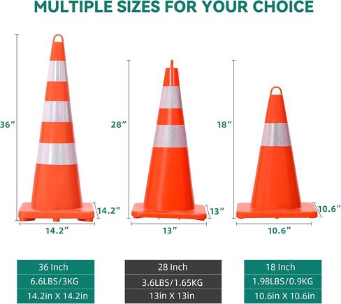 YITAHOME Traffic Cones 28 Inch (6 Pack), with 16.4FT Chain and Reflective Collars, PVC Orange Construction Cones, Safety Cones for Parking Lot, Home Road in Saudi Arabia