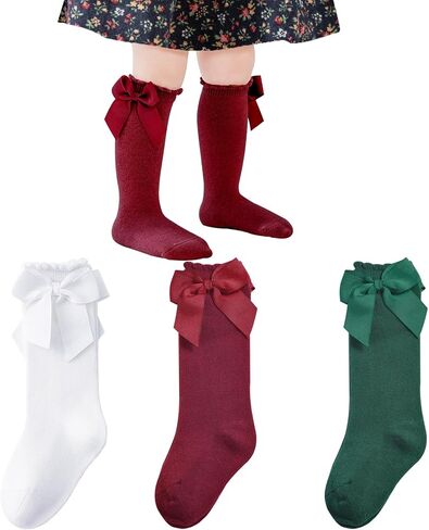 Baby Knee High Socks - Toddler Long Cotton Tube Stockings With Bow Ruffles for Girls - Infant Dress Socks in Saudi Arabia