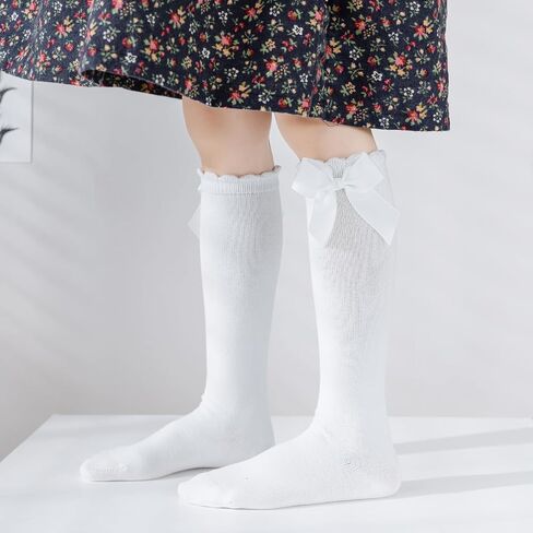 Baby Knee High Socks - Toddler Long Cotton Tube Stockings With Bow Ruffles for Girls - Infant Dress Socks in Saudi Arabia