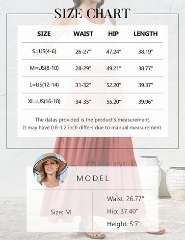 HAEOF Women's Summer Boho Elastic High Waist Maxi Skirt A-Line Flowy Swing Ruffle Tiered Long Beach Skirts with Pockets in Kuwait
