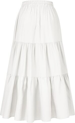 HAEOF Women's Summer Boho Elastic High Waist Maxi Skirt A-Line Flowy Swing Ruffle Tiered Long Beach Skirts with Pockets in Kuwait