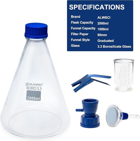 مجموعة ALWSCI لتركيب المذيبات بالفراغ مع محول الزجاجة GL45، وقمع متدرج 1000 مل، ودورق ترشيح 2000 مل، ومشبك وغطاء لولبي صلب GL45، متوافق مع ورق فلتر غشائي 90 مم in Kuwait