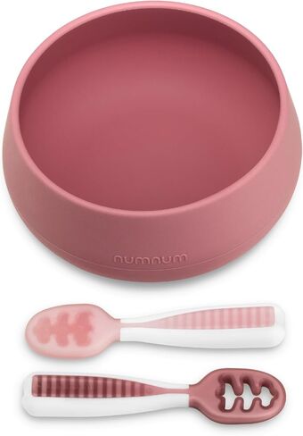 مجموعة NumNum Pre-Spoon GOOtensils + وعاء الشفط للتغذية الذاتية للأطفال والرضع | طقم ملاعق الطفل (المرحلة 1+2) | 100% سيليكون صالح للطعام وخالي من البيسفينول أ | شفط قوي | 4 أشهر+ (بنفسجي) in Kuwait