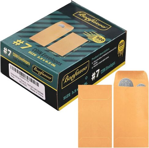 bonfasvo 500 حزمة #7 مظروف عملة بني 3.5 × 6.5 بوصة مغلفات كرافت مغلفات أجزاء صغيرة كلاسيكية مع رفرف لاصق ذاتي للعملات المعدنية وبذور بطاقات الائتمان النقدية in Saudi Arabia