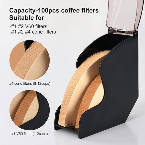 MNYEULY Coffee Filter Holder, Coffee Filter Storage with Dustproof Cover, Filter Paper Holder for Coffee Shop, Home, Storage Capacity of 100 pcs V60 and Cone Coffee Filters (Black) in Saudi Arabia