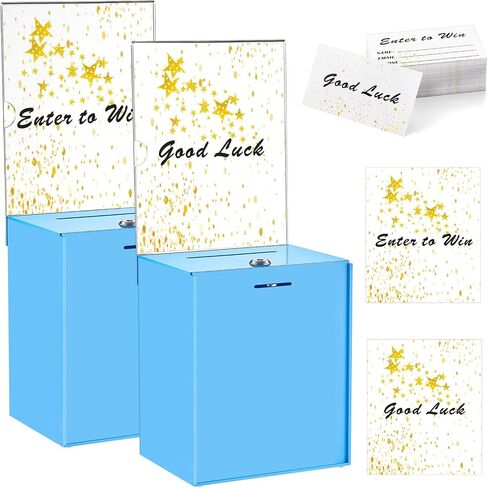 Teling Tall Acrylic Donation Box with Lock and Sign Plate 6.7 x 5 x 8 Inches Safe Suggestion Box with Sign Plate and 100pcs Raffle Tickets Cards for Voting, Charity, Collection Supplies (Clear) in Saudi Arabia