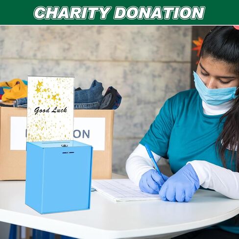 Teling Tall Acrylic Donation Box with Lock and Sign Plate 6.7 x 5 x 8 Inches Safe Suggestion Box with Sign Plate and 100pcs Raffle Tickets Cards for Voting, Charity, Collection Supplies (Clear) in Saudi Arabia