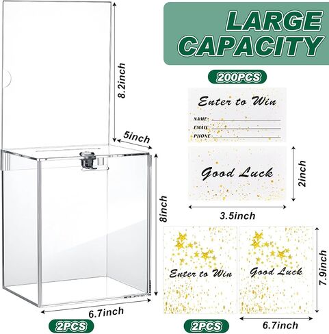 Teling Tall Acrylic Donation Box with Lock and Sign Plate 6.7 x 5 x 8 Inches Safe Suggestion Box with Sign Plate and 100pcs Raffle Tickets Cards for Voting, Charity, Collection Supplies (Clear) in Saudi Arabia