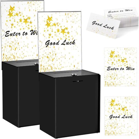 Teling Tall Acrylic Donation Box with Lock and Sign Plate 6.7 x 5 x 8 Inches Safe Suggestion Box with Sign Plate and 100pcs Raffle Tickets Cards for Voting, Charity, Collection Supplies (Clear) in Saudi Arabia