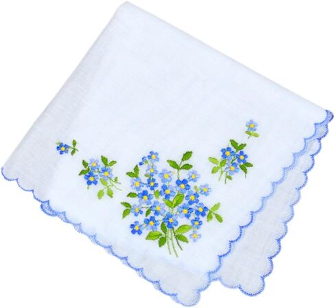 Forget-Me-Nots Wedding Something Blue European Handkerchief Embroidery Heirloom Cotton Ladies in Saudi Arabia