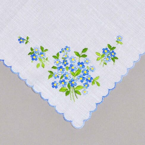 Forget-Me-Nots Wedding Something Blue European Handkerchief Embroidery Heirloom Cotton Ladies in Saudi Arabia