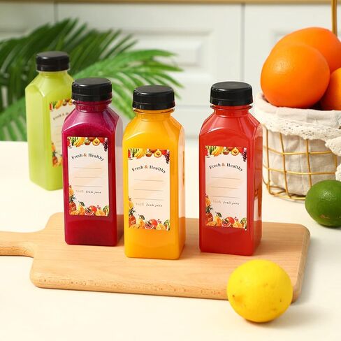 8 قطع من زجاجات العصير سعة 12 أونصة مع أغطية من سوبرليل، زجاجات عصير قابلة لإعادة الاستخدام، زجاجات عصارة بلاستيكية مع أغطية وملصقات وقمع وفرشاة للعصير والعصائر والحليب in Kuwait