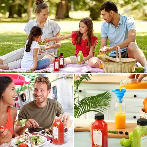 8 قطع من زجاجات العصير سعة 12 أونصة مع أغطية من سوبرليل، زجاجات عصير قابلة لإعادة الاستخدام، زجاجات عصارة بلاستيكية مع أغطية وملصقات وقمع وفرشاة للعصير والعصائر والحليب in Kuwait