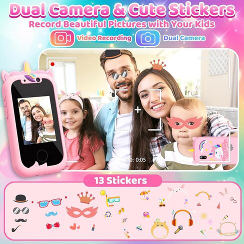 Bymetoy Kids Toy الهاتف الخليوي، هاتف ألعاب يونيكورن مع مشغل موسيقى MP3، لعبة هاتف ذكي للأطفال مع ألعاب ألغاز، كاميرا مزدوجة، بطاقة SD 32 جيجا، هدايا عيد ميلاد للأعمار من 5 إلى 7 سنوات فما فوق للمراهقة 3 4 5 7 9 6 8 سنوات من العمر in Kuwait