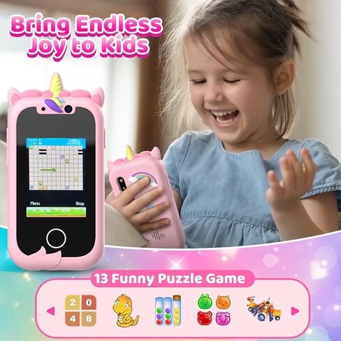 Bymetoy Kids Toy الهاتف الخليوي، هاتف ألعاب يونيكورن مع مشغل موسيقى MP3، لعبة هاتف ذكي للأطفال مع ألعاب ألغاز، كاميرا مزدوجة، بطاقة SD 32 جيجا، هدايا عيد ميلاد للأعمار من 5 إلى 7 سنوات فما فوق للمراهقة 3 4 5 7 9 6 8 سنوات من العمر in Kuwait