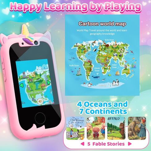 Bymetoy Kids Toy الهاتف الخليوي، هاتف ألعاب يونيكورن مع مشغل موسيقى MP3، لعبة هاتف ذكي للأطفال مع ألعاب ألغاز، كاميرا مزدوجة، بطاقة SD 32 جيجا، هدايا عيد ميلاد للأعمار من 5 إلى 7 سنوات فما فوق للمراهقة 3 4 5 7 9 6 8 سنوات من العمر in Kuwait