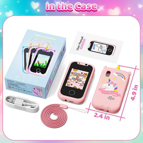 Bymetoy Kids Toy الهاتف الخليوي، هاتف ألعاب يونيكورن مع مشغل موسيقى MP3، لعبة هاتف ذكي للأطفال مع ألعاب ألغاز، كاميرا مزدوجة، بطاقة SD 32 جيجا، هدايا عيد ميلاد للأعمار من 5 إلى 7 سنوات فما فوق للمراهقة 3 4 5 7 9 6 8 سنوات من العمر in Kuwait