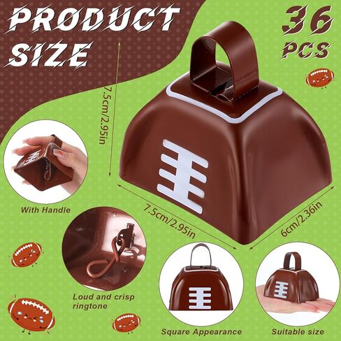 Landhoow 20 Pcs Football Cow Bells Noise Maker Metal Cowbell with Handle Novelty Hand Percussion Cowbells for Sporting Events Football Games Party Favors Football Supplies, 2.95 x 2.36 x 2.95 Inch in Kuwait