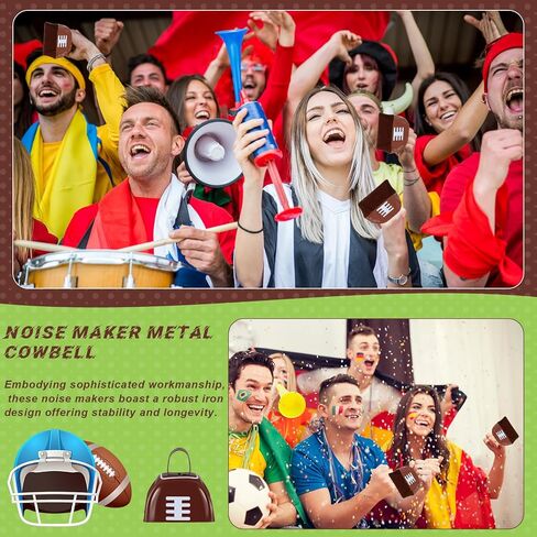 Landhoow 20 Pcs Football Cow Bells Noise Maker Metal Cowbell with Handle Novelty Hand Percussion Cowbells for Sporting Events Football Games Party Favors Football Supplies, 2.95 x 2.36 x 2.95 Inch in Kuwait