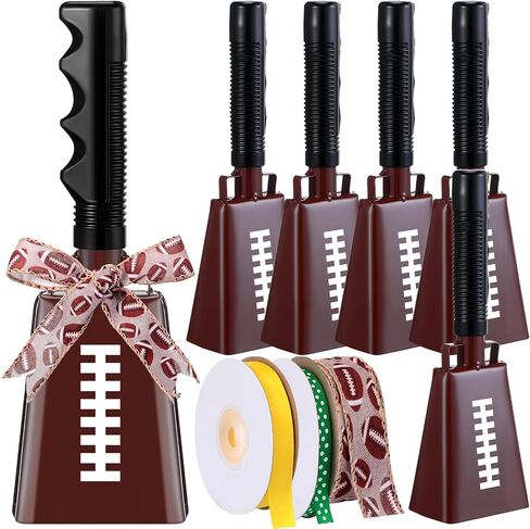 Lukmaa 6 قطع من أجراس البقر لكرة القدم مقاس 9 بوصة مع مقابض صانعة الضوضاء المعدنية لكرة القدم جرس البقرة مع 3 لفات أشرطة كرة القدم للأحداث الرياضية، هدايا الحفلات الرياضية لفريق روح الفريق in Kuwait