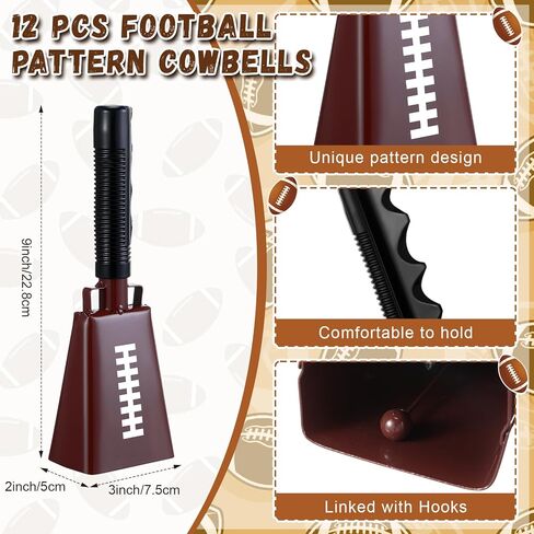 Lukmaa 6 قطع من أجراس البقر لكرة القدم مقاس 9 بوصة مع مقابض صانعة الضوضاء المعدنية لكرة القدم جرس البقرة مع 3 لفات أشرطة كرة القدم للأحداث الرياضية، هدايا الحفلات الرياضية لفريق روح الفريق in Kuwait