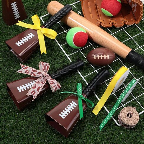 Lukmaa 6 قطع من أجراس البقر لكرة القدم مقاس 9 بوصة مع مقابض صانعة الضوضاء المعدنية لكرة القدم جرس البقرة مع 3 لفات أشرطة كرة القدم للأحداث الرياضية، هدايا الحفلات الرياضية لفريق روح الفريق in Kuwait