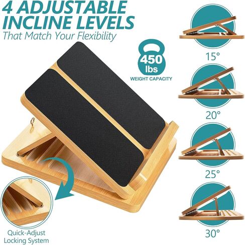 EVERRUSH Slant Board Wooden, Calf Stretcher Adjustable Incline Board for Foot Ankle Professional Squats Wedge Calf Stretch Board for Plantar Fasciitis, Achilles Stretcher, Pain Relief Exercise Rehab in Kuwait