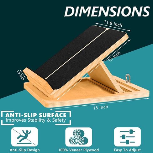 EVERRUSH Slant Board Wooden, Calf Stretcher Adjustable Incline Board for Foot Ankle Professional Squats Wedge Calf Stretch Board for Plantar Fasciitis, Achilles Stretcher, Pain Relief Exercise Rehab in Kuwait