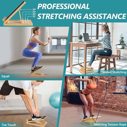 EVERRUSH Slant Board Wooden, Calf Stretcher Adjustable Incline Board for Foot Ankle Professional Squats Wedge Calf Stretch Board for Plantar Fasciitis, Achilles Stretcher, Pain Relief Exercise Rehab in Kuwait