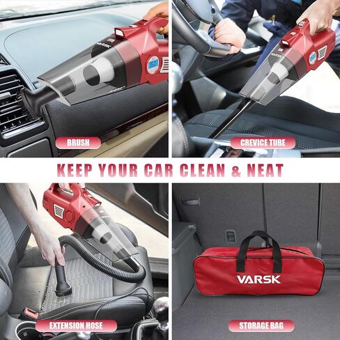 مكنسة كهربائية محمولة 4 في 1 من VARSK - مكنسة كهربائية محمولة عالية القوة وضاغط هواء للسيارة مع ضوء LED وشاشة LCD رقمية لقياس ضغط الإطارات، 12 فولت تيار مستمر، سلك 15 قدم، هدايا السيارة in Kuwait