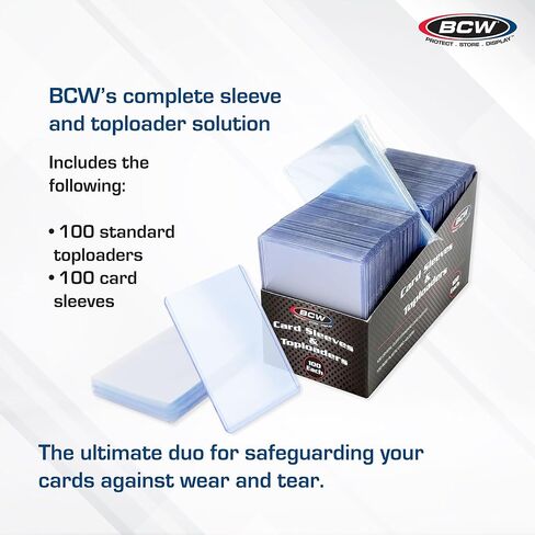 BCW Card Sleeve and Toploader Combo Pack | Premium Rigid PVC Toploaders and Acid-Free Polypropylene Penny Sleeves | Great for Football, Baseball, Magic The Gathering, Pokemon (100 Count) in Kuwait