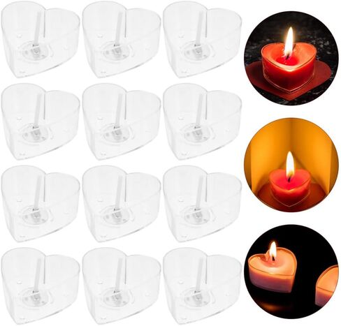 HEMOTON Tea Light Candle Cups,120pcs Valentines Day Heart Shape Clear Polycarbonate Plastic Empty TeaLight Mold Tin Container with TeaLight Candle Wicks in Saudi Arabia