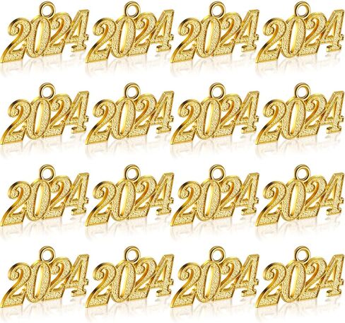 Inbagi 16 Pieces 2024 Graduation Tassel Charm Gold Jewelry 2024 Year Charm for Graduation Tassel Graduation Hat Necklace Pendant Accessory DIY Making in Saudi Arabia