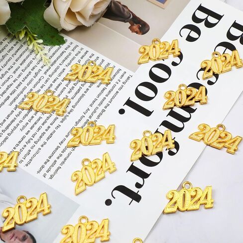 Inbagi 16 Pieces 2024 Graduation Tassel Charm Gold Jewelry 2024 Year Charm for Graduation Tassel Graduation Hat Necklace Pendant Accessory DIY Making in Saudi Arabia