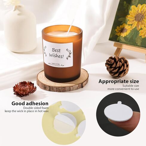 SAEUYVB 400PCS Candle Making Kit, Candle Wick Stickers, Candle Making Supplies, Double-Sided Stickers with The Little ‘‘Tail’’, Heat Resistance Wick Stickers for Candle Making in Kuwait