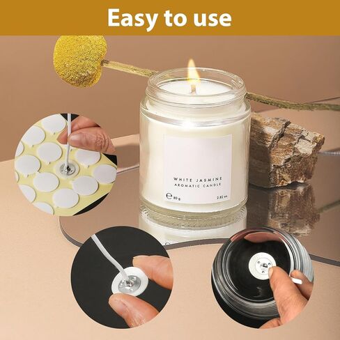 SAEUYVB 400PCS Candle Making Kit, Candle Wick Stickers, Candle Making Supplies, Double-Sided Stickers with The Little ‘‘Tail’’, Heat Resistance Wick Stickers for Candle Making in Kuwait