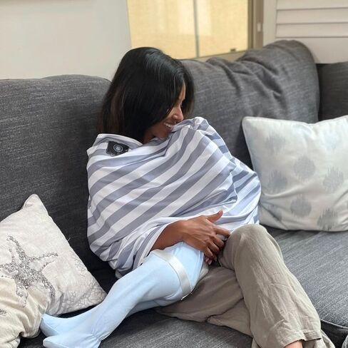 The Mother Cover - Breastfeeding Cover, Nursing Privacy, Car Seat Shade Wind Dampener, Swing or Cart Barrier, Perfect Nursing Companion (Black & White Stripe) in Saudi Arabia
