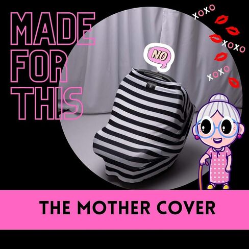 The Mother Cover - Breastfeeding Cover, Nursing Privacy, Car Seat Shade Wind Dampener, Swing or Cart Barrier, Perfect Nursing Companion (Black & White Stripe) in Saudi Arabia
