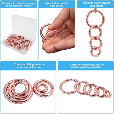 BieFuDan 20 قطعة من حلقات الزنبرك الزناد، حلقة سلسلة مفاتيح على شكل حرف O، مشبك حلقة تسلق ذهبية شاحبة، حلقة تسلق دائرية بمشبك حلقة مفاتيح، 5 مقاسات متعددة الأغراض لإبزيم حلقات المفاتيح، والحقائب، والمحافظ، وحقيبة اليد in Kuwait