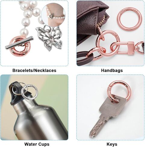 BieFuDan 20 قطعة من حلقات الزنبرك الزناد، حلقة سلسلة مفاتيح على شكل حرف O، مشبك حلقة تسلق ذهبية شاحبة، حلقة تسلق دائرية بمشبك حلقة مفاتيح، 5 مقاسات متعددة الأغراض لإبزيم حلقات المفاتيح، والحقائب، والمحافظ، وحقيبة اليد in Kuwait