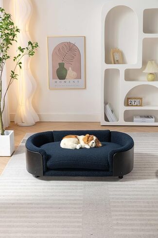 YESUNEED Dog Bed Pet Sofa for Large Small Medium Pets Scandinavian Style Elevated Pet Cat Sofa Couch with Solid Wood Legs and Black Bent Wood Back, Cashmere Cushion, Large Size in Saudi Arabia