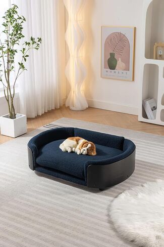 YESUNEED Dog Bed Pet Sofa for Large Small Medium Pets Scandinavian Style Elevated Pet Cat Sofa Couch with Solid Wood Legs and Black Bent Wood Back, Cashmere Cushion, Large Size in Saudi Arabia