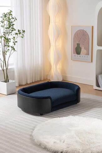 YESUNEED Dog Bed Pet Sofa for Large Small Medium Pets Scandinavian Style Elevated Pet Cat Sofa Couch with Solid Wood Legs and Black Bent Wood Back, Cashmere Cushion, Large Size in Saudi Arabia