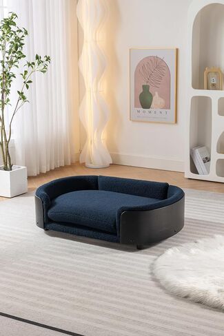 YESUNEED Dog Bed Pet Sofa for Large Small Medium Pets Scandinavian Style Elevated Pet Cat Sofa Couch with Solid Wood Legs and Black Bent Wood Back, Cashmere Cushion, Large Size in Saudi Arabia