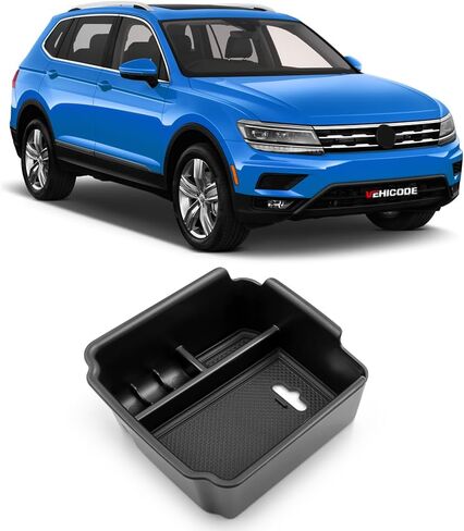 ملحقات السيارة لوحدة التحكم المركزية من VEHICODE لسيارة Volkswagen VW Tiguan 2018-2024 2021 2020 2019، Taos 2022-2023، صندوق تخزين مسند الذراع الأوسط، حاوية منظمة in Kuwait