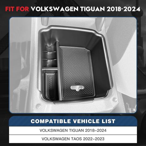 ملحقات السيارة لوحدة التحكم المركزية من VEHICODE لسيارة Volkswagen VW Tiguan 2018-2024 2021 2020 2019، Taos 2022-2023، صندوق تخزين مسند الذراع الأوسط، حاوية منظمة in Kuwait